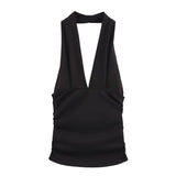 Purpdrank  Women Gathered Halterneck Top Spring Sexy Backless Elastic Women's Camisole Sleeveless Female Folds Tops