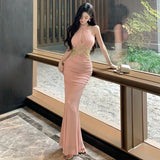 Purpdrank  Plus Size Mm French Heavy Craft Pure Desire Sexy Halter Dress for Women Spring Slim Fit Bodycon Long Dress