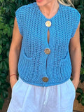Purpdrank  Button Casual Retro Cropped Sweater Vest Women 2025 Summer Fall Fashion V-Neck Sleeveless Coarse Yarn Knitted Tops Female Jumper