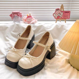 Purpdrank  Brown Thick Heel Bow Tie Women's Shoes New Style Autumn Heightening British Style Single Shoes Thick Bottom High Heels