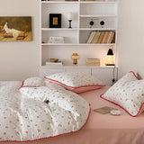 Purpdrank  Cotton four-piece set of aerobic double yarn cotton skin-friendly quilt cover small floral bed linen bed cover set