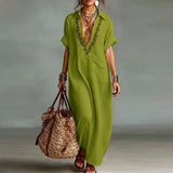 Purpdrank  Vintage Woman Clothing Summer Short Sleeve Print Vacation Maxi Dress Spring Sexy Deep V Neck Hollow Loose Boho Long Dresses
