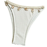 Purpdrank  Sexy Lace-up Shell Decoration Bikini Set For Women Summer Boho Beach Swim Wear Casual Floral Pirnted Two Pieces Suit Swimsuit