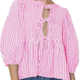 Purpdrank  New European and American Sweet Casual Strap Crew Neck Bubble Sleeve Versatile Shirt