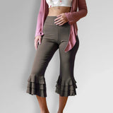 Purpdrank  Women Summer Y2K Solid Yoga Capri Pants Ruffles Knee Length Cropped Sweatpants Workout Casual Tie-Up Stretch Crop Leggings