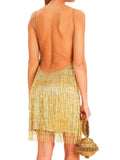 Purpdrank  Silver Gold Sexy Backless Glitter Tassel Club Dresses Women 2025 Summer Fashion Deep V-Neck Cocktail Rave Party Prom Dress Mini