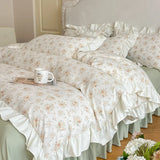 Purpdrank   Princess Style Lace Bed Skirt Four Piece Set Small Floral Print Soft Bedding Set Cotton Fabric Skin Friendly Nude Sleeping Sheet