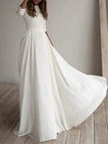 Purpdrank  Elegant Long Sleeve round Neck White Wedding Dress 2025 New Outdoor Travel Photography A- Line Skirt Knitted Fabric Polyester