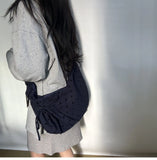Purpdrank  Canvas Hobos Bags Women's Drawstring Pleated Large Capacity Corduroy Commuting Shoulder Bag