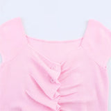 Purpdrank  Sweet Slim Fold Decoration Summer New Women's Fashion French Round Neck Knitted Top