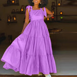 Purpdrank  Casual Women High Waist Long Dress Elegant Polka Dot Summer Beach Dress Simple Loose O-Neck Short Sleeve Vacation A-line Dress