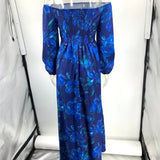 Purpdrank  Vintage Pattern Print Long Dress Women Sexy Off Shoulder Long Sleeve Party Dress Fashion Waist Pleat Loose Hem Beach Dress