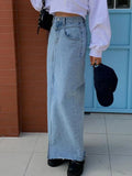 Purpdrank  Casual Botton Split Denim Skirts Female Sping Summer Vintage Long Skirt Ladies High Waisted Pocket Jeans Skirt