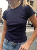 Purpdrank  Women Solid Vintage Slim T-shirts Cute Sweet Round Neck Short Sleeve Cotton Y2k Crop Top Harajuku Summer Basic Casual Tees Tops