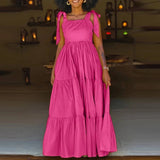 Purpdrank  Casual Women High Waist Long Dress Elegant Polka Dot Summer Beach Dress Simple Loose O-Neck Short Sleeve Vacation A-line Dress