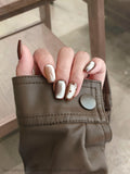 Purpdrank  10pcs Handmade Brown Silver Polka Dot Press on Nails Square Full Cover Wearable Reusable Elegant False Nails