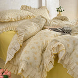 Purpdrank  3/4Pcs Korean Floral Lace Ruffles 100% Cotton Bedding Set Single Queen king Duvet Cover Set Flat/Fitted Bed Sheet Pillowcases