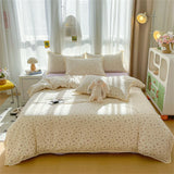 Purpdrank  INS Flower Bedding Set Soft Washed Cotton Bed Sheet Queen King Size Duvet Set Skin-friendly Comforter Set Pillowcase Bed Linens