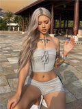 Purpdrank  Sexy Short sets womens 2 pieces Summer vacation oufits beach sets womens 2 pieces knitted shorts set women two pieces set new in