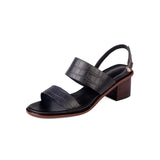 Purpdrank  Open Toe Shoes Summer Women Sandals New Fashion Buckles Genuine Leather Thick Heels Pumps Buckles Party Basic Shoes Woman