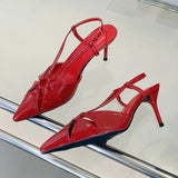 Purpdrank  Designer Hollow Cross Tied Thin High Heels Sandals Women Fashion Pointed Toe Shallow Slide Sandals Sexy Slingback Wedding Shoes