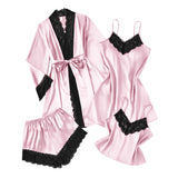 Purpdrank  4 Pieces Women's Sexy Lace Pajamas Fashion V Neck Gown Comfort Pajamas Pajamas Cami Top And Shorts Nightdress Casual Loungewear