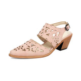 Purpdrank  Plus Size 48 Women's Western Cutout Laser-Cut Slingback Sandals Pointed Toe Chunky Wooden Heel Vintage Cowboy Shoes Brown/Pink