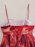 Purpdrank  Holiday Tie-dye Flower Print Slash Collar Ruched Chest Mini Sling Dress Sexy Low Back Backless Robe BOHO Summer Vestido