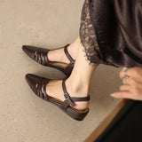 Purpdrank   Summer Genuine Leather Sandals Pointed Toe Sandals for Women Low Heel Concise Gladiator Shoes Fashion Narrow Band Ladies Shoes