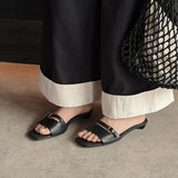 Purpdrank   Summer Brand Metal Belt Buckle Design Low Heel Sandals Women Fashion Street Style Square Toe Mules Slippers Zapatos De Mujer
