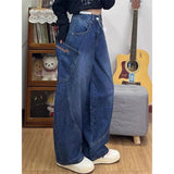 Purpdrank  Black Denim Sickle Pants for Women Loose Wide-Leg Embroidered Scimitar Design Versatile Pickup Style Washed Finish