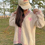 Purpdrank  Trendy Women's Clothing Knitted Cardigan Embroidery Sweater Coat Lazy Streetwear Comfortable Single Row Buttons Patchwork Tops