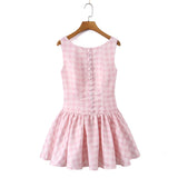 Purpdrank  Sexy Pink Gingham Plaid Low Waist Mini Tank Dress Women Open Buttons Neck Backless Ruched Hem Swing Sleeveless Dresses Vestidos