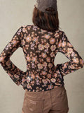 Purpdrank  Print Blouse Women Stand Collar Single Breasted Shirts Long Sleeve Vintage Fashion Top Spring Summer New Female Blouse