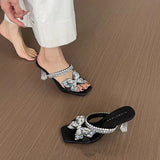 Purpdrank  Women Crystal High Heels Slippers Luxury Sexy Sandals Square Toe Shoes Summer 2025 New Designer Party Shoes Open Toe Flip Flops