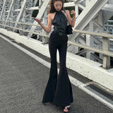 Purpdrank  European and American hot girls summer new solid color high waist long slim flared pants women's casual trousers