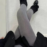 Purpdrank  Women Tights Grey Diamond Cut-out Leggings for Spring Cotton High Elastic Non-release Leggings Solid Color Slimming Pantyhose