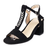 Purpdrank  Women Sandals Peep Toe 7cm High Heels Flock T-bar Buckle Strap Decoration Big Size 30-48 Black Pink S3687