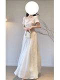 Purpdrank  Spring and Summer Temperament French New Style Waist Pleated Solid Color Casual and Elegant Versatile Dress