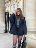 Purpdrank  Lapel Bat-Sleeve Woolen Coat Black Single Breasted Elegant Loose Thick Wool Short Overcoat French Autumn Winter Women's Outwear