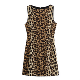 Purpdrank  Spring New Women's Style Slim Fit Versatile Animal Print Round Neck Sleeveless Mini Dress
