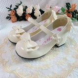 Purpdrank  Lolita Style Cute Round Head  Jane Pumps With Bow Women's Sweet Party Dress Midi Heels Shoes Fashion PU Sandals