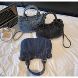 Purpdrank   Fashion Washed Denim Tote Bag Women Simple Large Capacity Shoulder Bag Ladies Daily Casual Versatile Handheld Crossbody Bag
