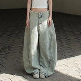 Purpdrank  American Retro Washing Old Jeans Summer Deconstructive Casual Loose Wide-leg High Street Spice Pants