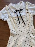 Purpdrank  Japanese Style Sweet Polka Dot Women Dress Elegant Fake 2 Piece Set Cute Bow Dress Fashion Princess Chic Korean Popular Clothes