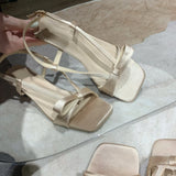 Purpdrank  Ladies' Leather Version  Knot Open-Toe High Heels Sandals Korean Sle Flat Head Fairy High Heels Daily Wear