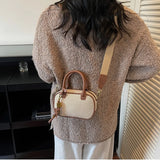 Purpdrank  New Design Commuter Versatile Women Mini Handbag New Autumn Deep Brown Yellow Stitching Decoration Handheld Slant Crossbody Bag