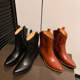 Purpdrank - 2023 New Winter Chelsea Boots for Woman Genuine Leather Pointy Toe Wedge Heel Ankle Boots Simple Comfortable Cowboy Boots Female