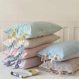 Purpdrank  Double Sided Stripes Bow Pillow Case 48x74cm Soft Comfortable Covers Cotton Pillow Cover Pillow Sham for Beds Home Decoration