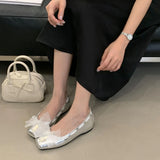 Purpdrank  Sweet Mesh Butterfly-knot Design Mary Jane Shoes Women Fashion Shallow Square Toe Flat Ballet Shoes Comfort Non-slip Flat Shoes